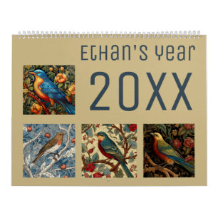 Calendario Aves estilo Morris año nuevo 2025