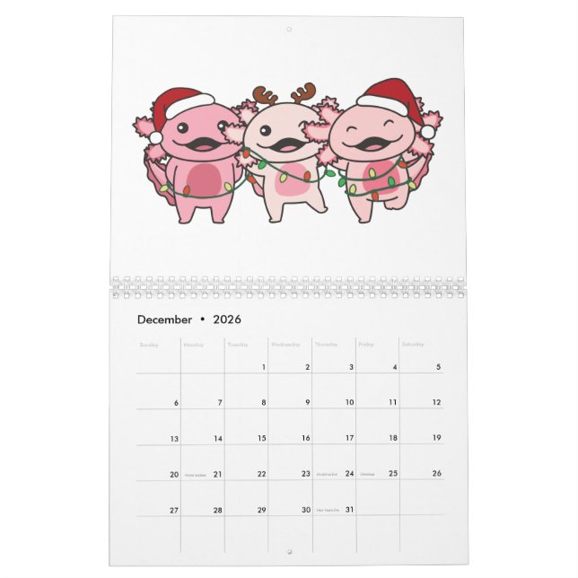 Calendario Axolotl Navidades Animales de invierno Axolotls (Dec 2026)