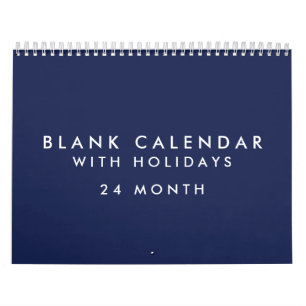 Calendario Azul Blanco De 24 Meses Con Vacaciones