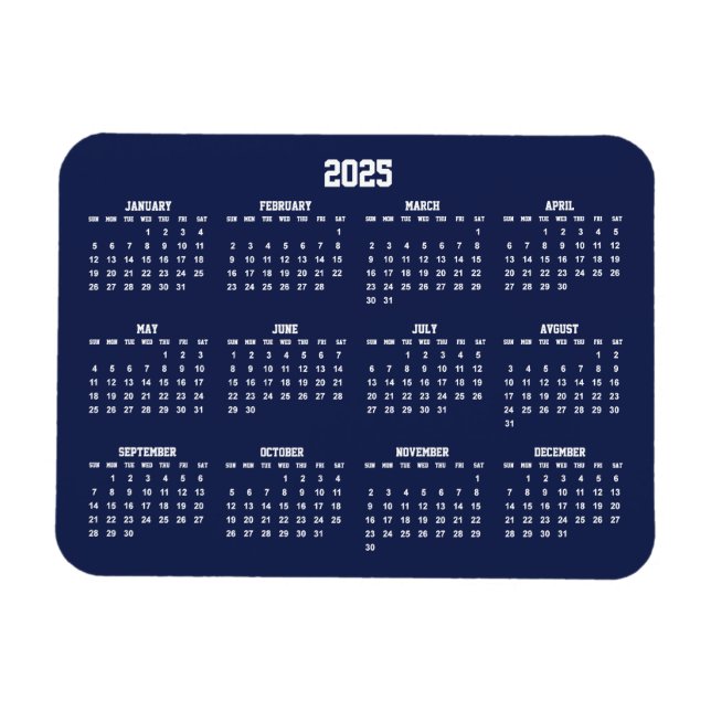 Calendario Azul de la Marina 2025 Pequeños imanes  (Horizontal)