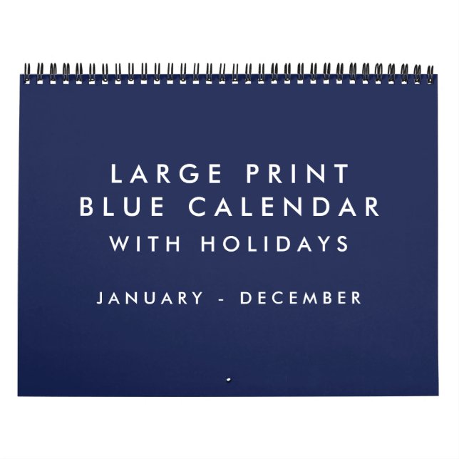 Calendario azul en blanco de impresión grande con  (Tapa)