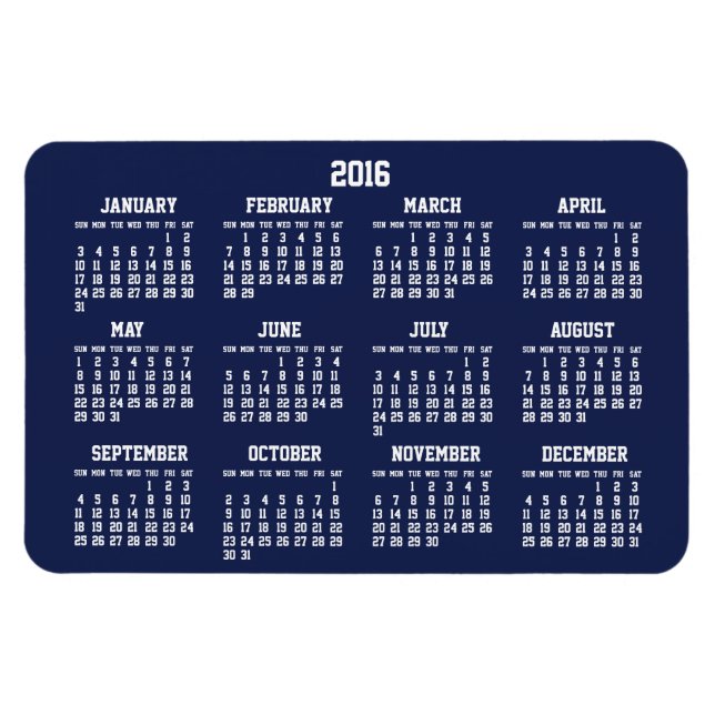 Calendario azul marino 2016 Grandes imanes flexibl (Horizontal)