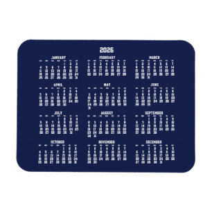 Calendario Azul Marino 2026 Imán Flexible Pequeño
