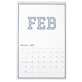 Calendario Azul Marino Preppy Minimalista Moderno