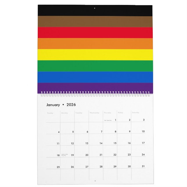 Calendario Bandera arco iris inclusiva de la diversidad del O (Jan 2026)
