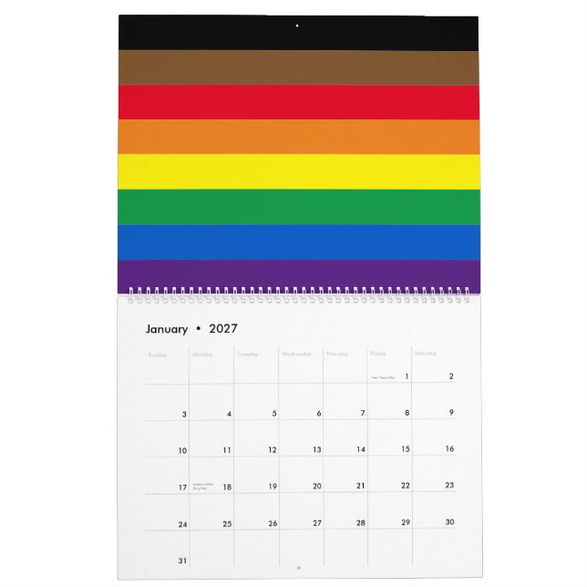 Calendario Bandera arco iris inclusiva de la diversidad del O (Jan 2027)