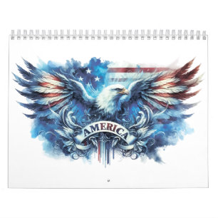 Calendario Bandera de Águila y Estados Unidos.Patriótico.