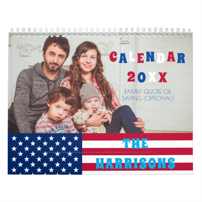 Calendario Bandera de Estados Unidos y retro fotográfico fami (Tapa)
