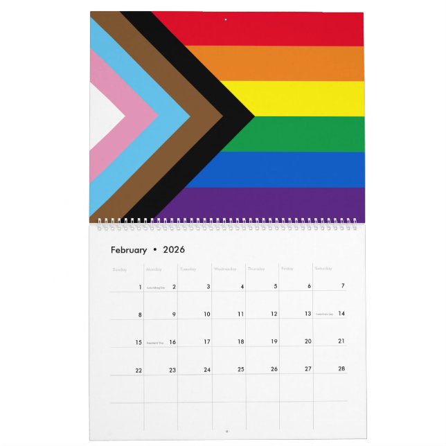 Calendario Bandera de la diversidad gay inclusiva arco iris L (Feb 2026)