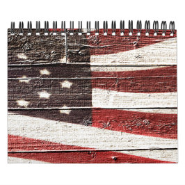 Calendario Bandera estadounidense pintada sobre textura de ma
