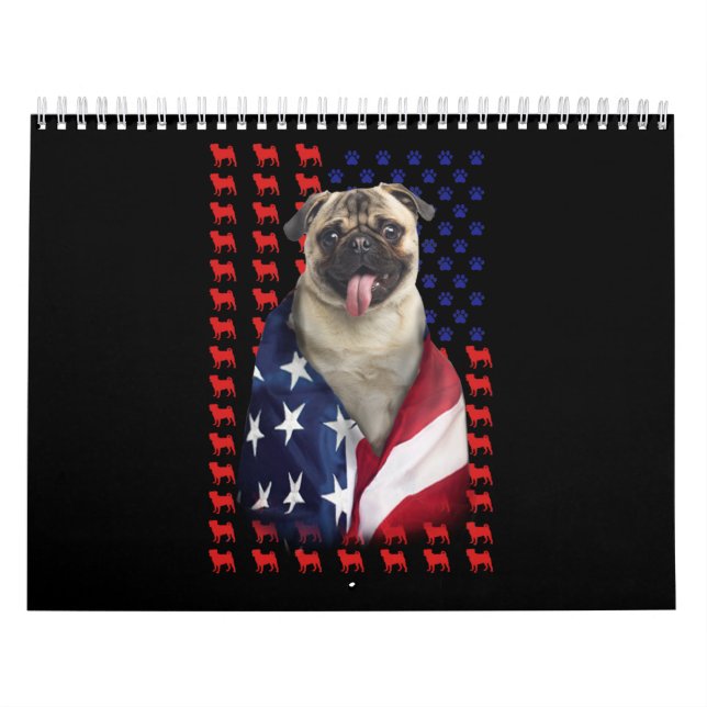 Calendario Bandera estadounidense Puggy (Tapa)