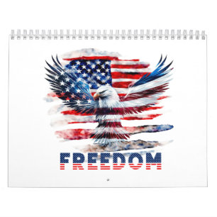 Calendario Bandera y águila de los Estados Unidos. Libertad.