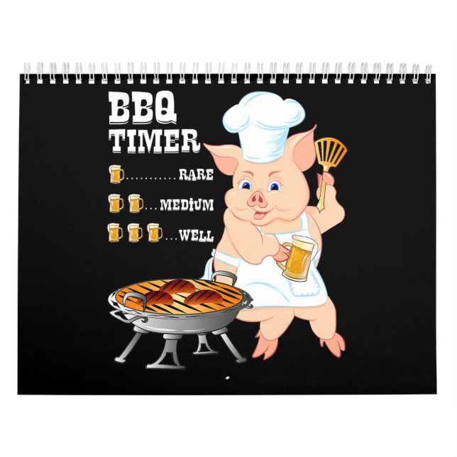 Calendario Barbacoa | BBQ Timer Pig Grill Barbecue Beer Lover (Tapa)