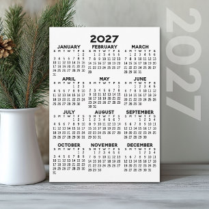 Calendario básico de tarjeta blanca y negra del añ