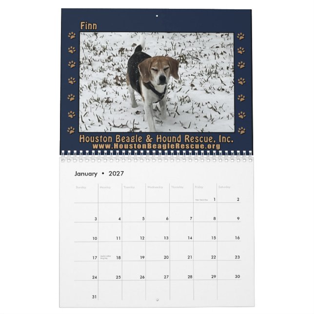 Calendario Beagles y Amigos 2026 (Jan 2027)
