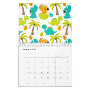 Calendario Bebé lindo Dinosaurio Triceratops Dino Huevos Palm