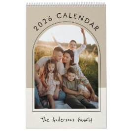 Calendario Beige Minimalist Family Photo 2026 Monthly