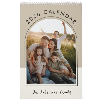 Calendario Beige Minimalist Family Photo 2026 Monthly 