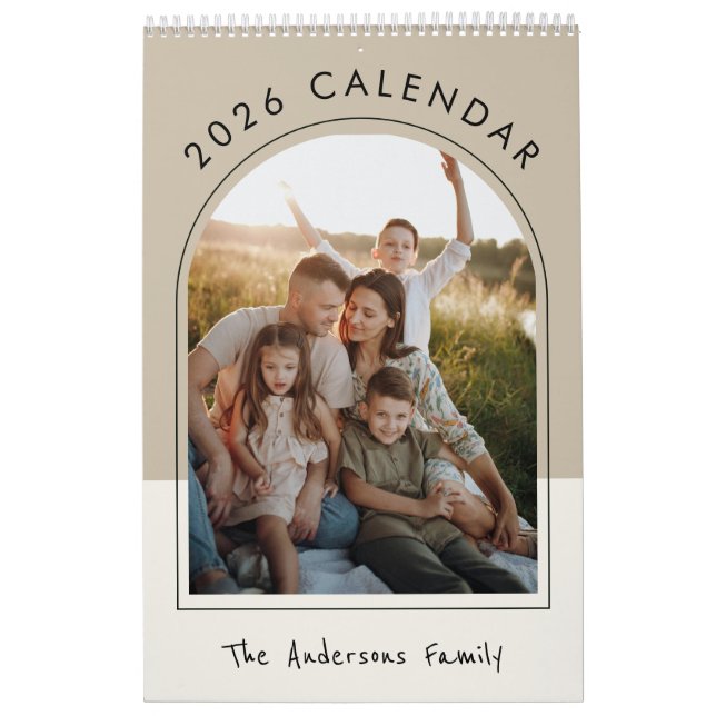 Calendario Beige Minimalist Family Photo 2026 Monthly  (Tapa)