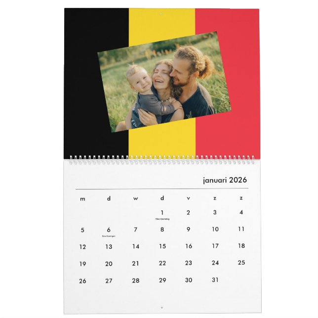 Calendario Bélgica | Añadir tu foto bandera belga 2026 (Jan 2026)