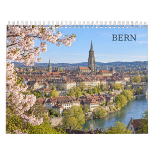 Calendario Bern Suiza vistas de la ciudad histórica y el río