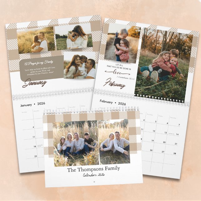 Calendario Bible Verse Beige Buffalo Plaid Family Photo (Subido por el creador)