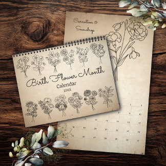 Calendario Birth Flower Month Boho Kraft Calendar
