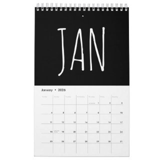 Calendario Black and White Script Writing 2026