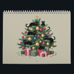 Calendario Black Cats Christmas Tree Cat Lover Xmas Luces<br><div class="desc">Black Cats Christmas Tree Cat Lover Holiday Xmas Luces</div>