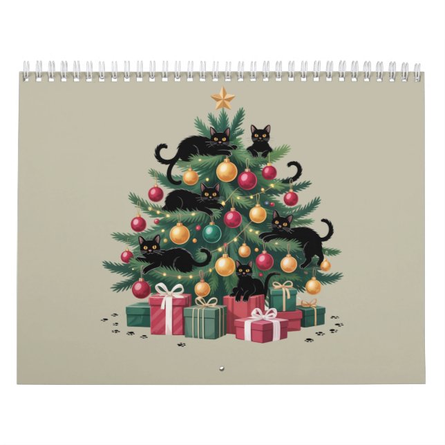 Calendario Black Cats Christmas Tree Cat Lover Xmas Luces (Tapa)