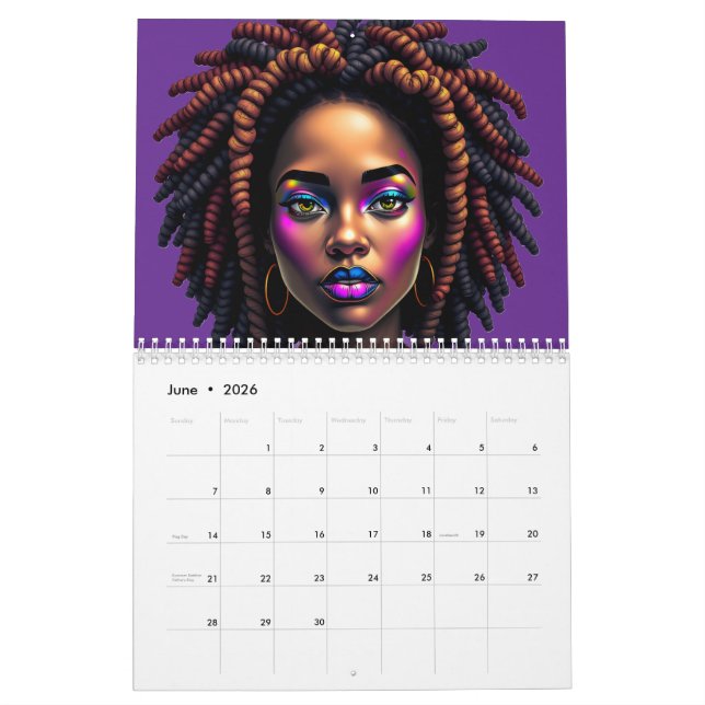 Calendario Black Queen Melanin Afrocentric Sista Dreads Locs (Jun 2026)