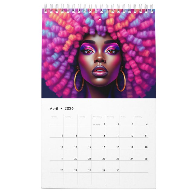 Calendario Black queen pastel rainbow melanin sista (Apr 2026)