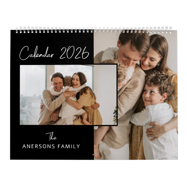 Calendario Black & White Minimalist Aesthetic Family Photo (Tapa)