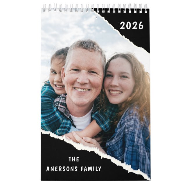 Calendario Black & White Scrapbook Custom Family Photo 2026  (Tapa)