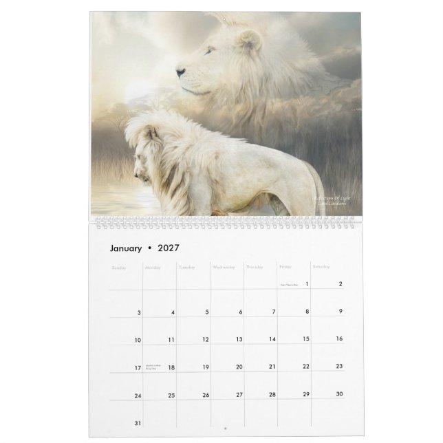 Calendario blanco 2015 del arte de los leones (Jan 2027)