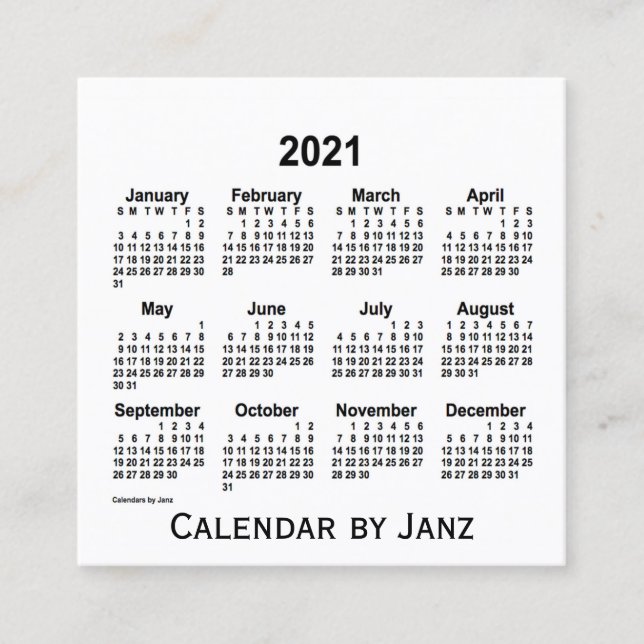 Calendario Blanco 2021 por tarjeta de visita Janz  (Anverso)
