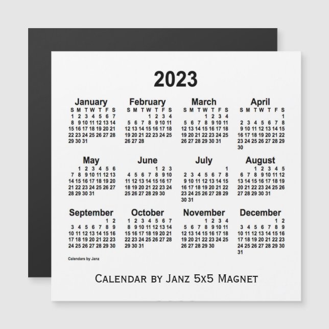 Calendario Blanco 2023 de Janz 5x5 Magnet (Anverso/Reverso)