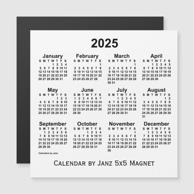 Calendario Blanco 2025 de Janz 5x5 Magnet (Anverso/Reverso)