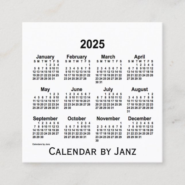 Calendario Blanco 2025 por tarjeta de visita Janz  (Anverso)