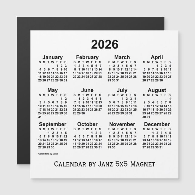 Calendario Blanco 2026 por Janz 5x5 Magnet (Anverso/Reverso)