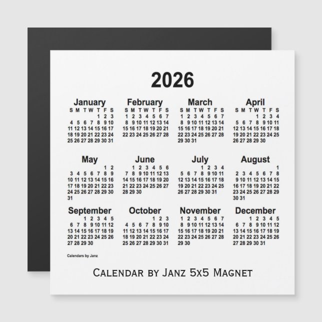 Calendario Blanco 2026 por Janz 5x5 Magnet (Anverso/Reverso)