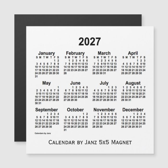 Calendario Blanco 2027 por Janz 5x5 Magnet (Anverso/Reverso)