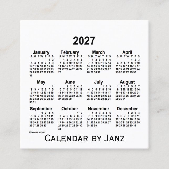 Calendario Blanco 2027 por tarjeta de visita Janz  (Anverso)