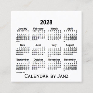 Calendario Blanco 2028 por tarjeta de visita Janz