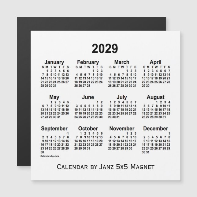 Calendario Blanco 2029 por Janz 5x5 Magnet (Anverso/Reverso)