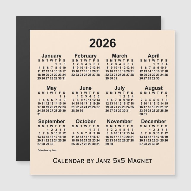 Calendario Blanco Antiguo de 2026, de Janz 5x5 Mag (Anverso/Reverso)