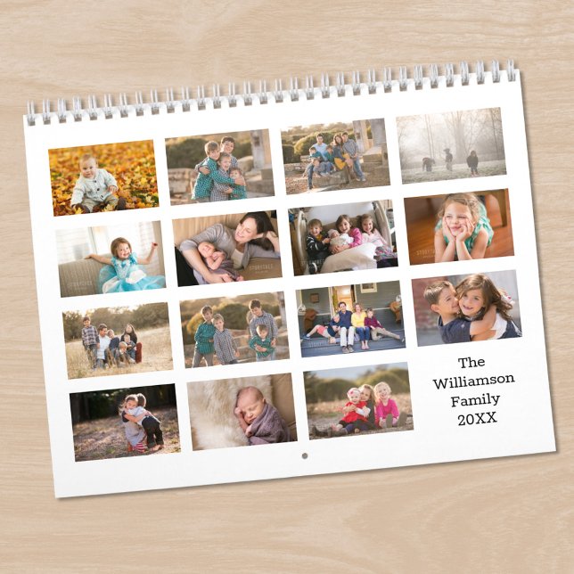 Calendario blanco moderno personalizado de 15 mese (Modern Custom 15 Month White Photo Calendar in situ)