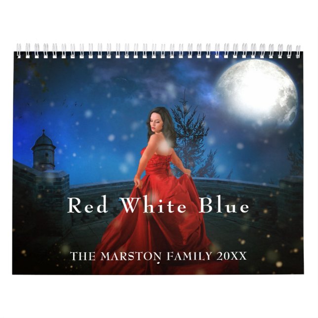 Calendario Blanco Rojo Azul 12-Calendario (Tapa)