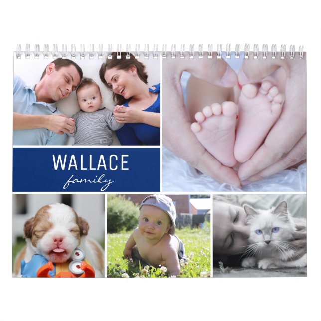 Calendario Blue Keepsake Personalizado Fotos de la familia Añ (Tapa)