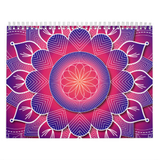 Calendario Blue Purple Traditional Mandala Design    
